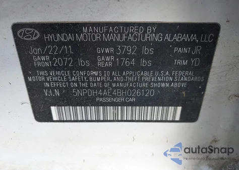 2011 Hyundai Elantra Gls from USA, damaged, VIN 5NPDH4AE4BH026120